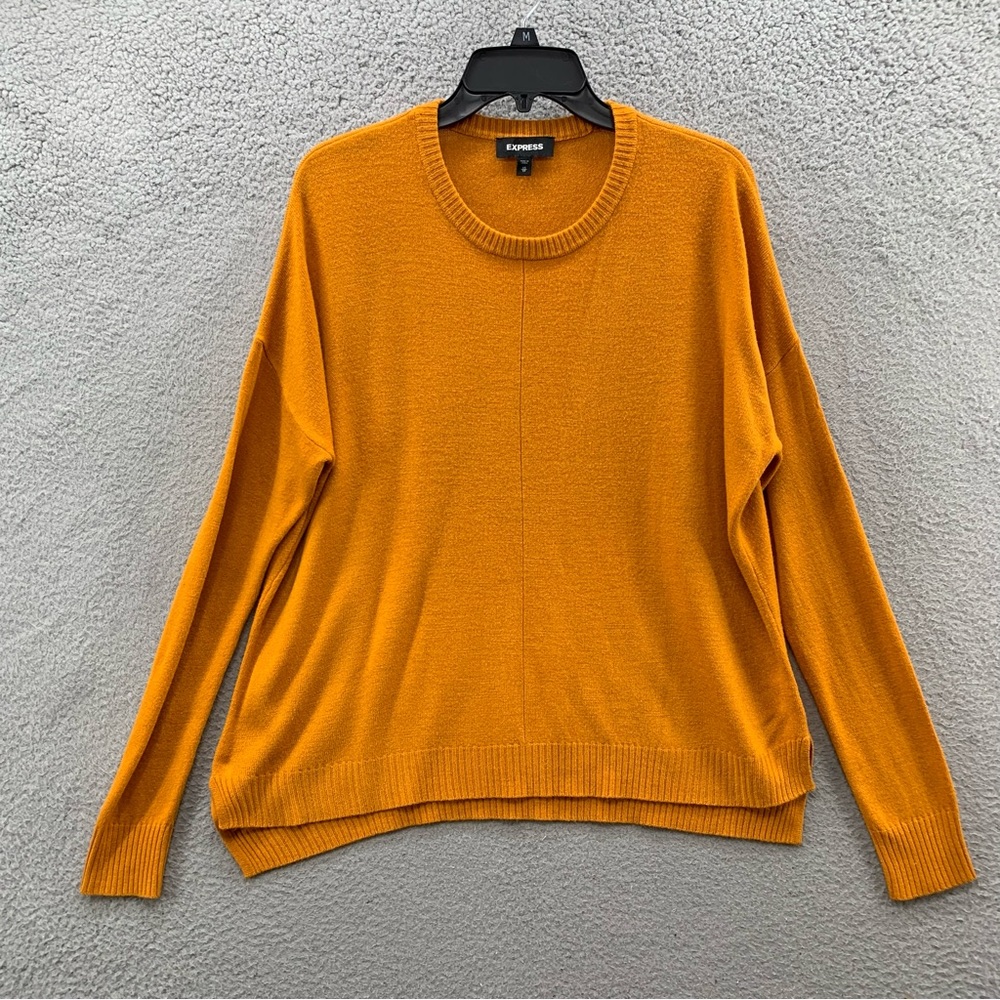 Express Knit Sweater Women Size XS Mustard Yellow Round Neck Casual Acrylic